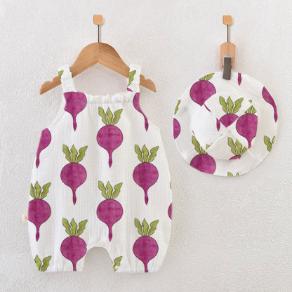 Baby Beet Print Romper with Hat - White - 18-24M - image 1