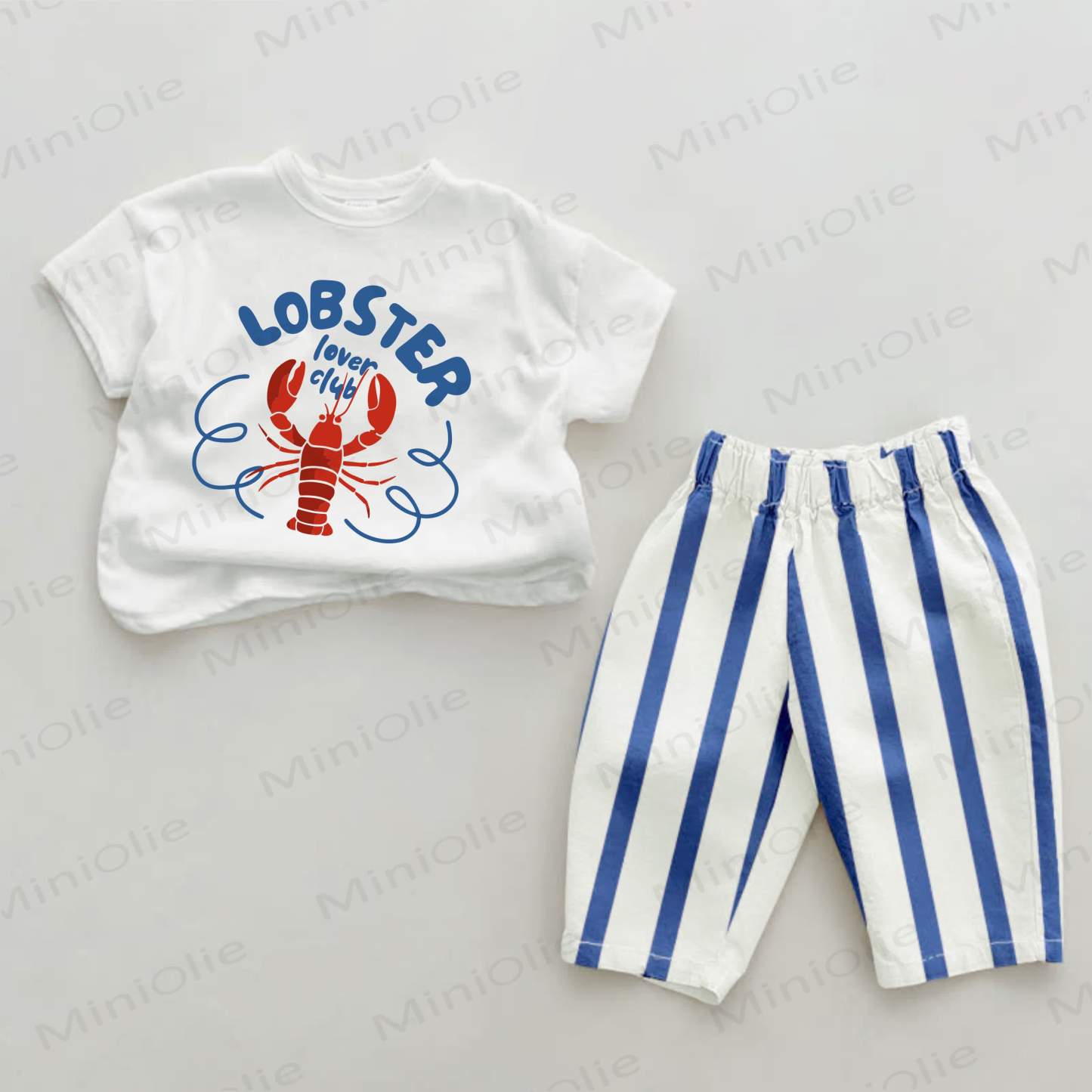 LOBSTER LOVER CLUB Baby Lobster Print Blue Vertical Striped 2-piece Set - White&Blue - 2-3T - image 1