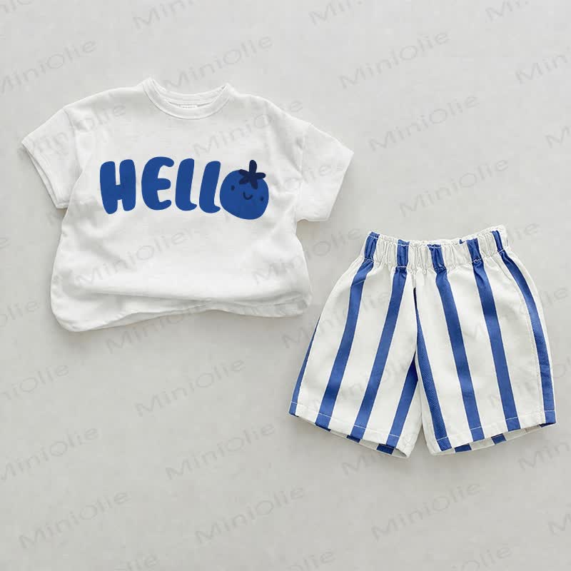 HELLO Baby Blue Vertical Striped 2-piece Shorts Set - White&Blue - 2-3T - image 1