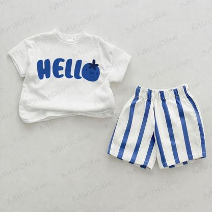 HELLO Baby Blue Vertical Striped 2-piece Shorts Set - White&Blue - 2-3T - image 1