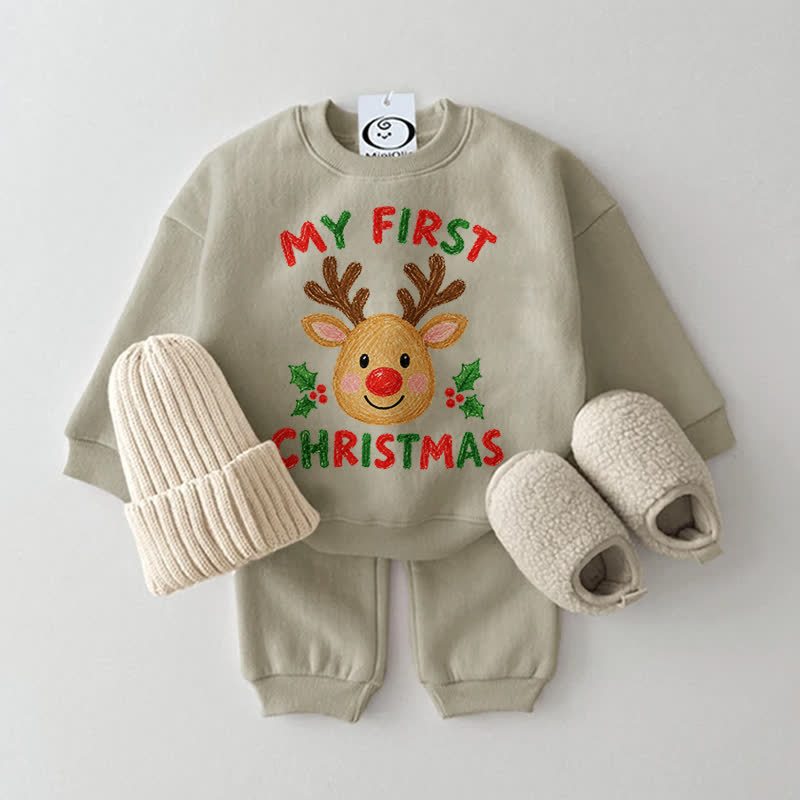 MY FIRST CHRISTMAS Baby Reindeer Sweatshirt 2-piece Set - Grey Green - 2-3T - image 3