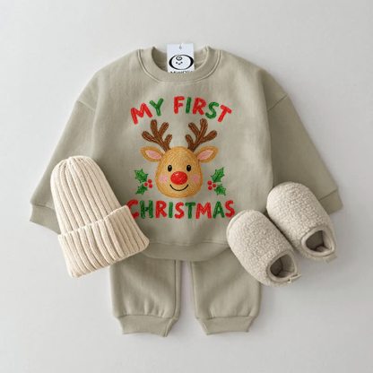 MY FIRST CHRISTMAS Baby Reindeer Sweatshirt 2-piece Set - Grey Green - 2-3T - image 3