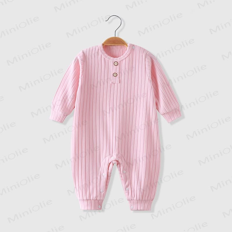 Baby Crew Neck Solid Color Ribbed Romper - Pink - 18-24M - image 6