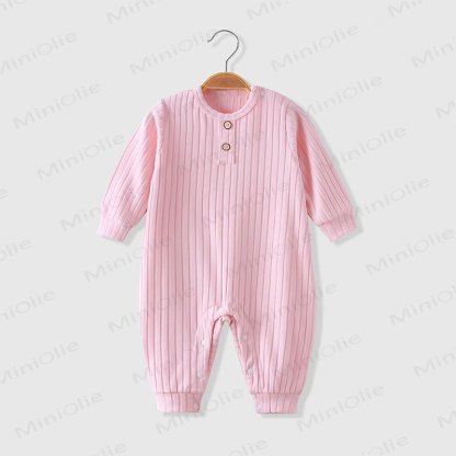 Baby Crew Neck Solid Color Ribbed Romper - Pink - 18-24M - image 6