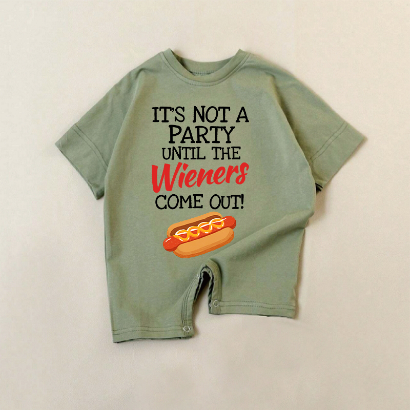IT'S NOT A PARTY UNTIL THE WIENERS COME OUT! Baby Green Slogan Romper - Green - 18-24M - image 1
