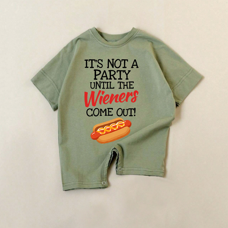 IT'S NOT A PARTY UNTIL THE WIENERS COME OUT! Baby Green Slogan Romper - Green - 18-24M - image 1