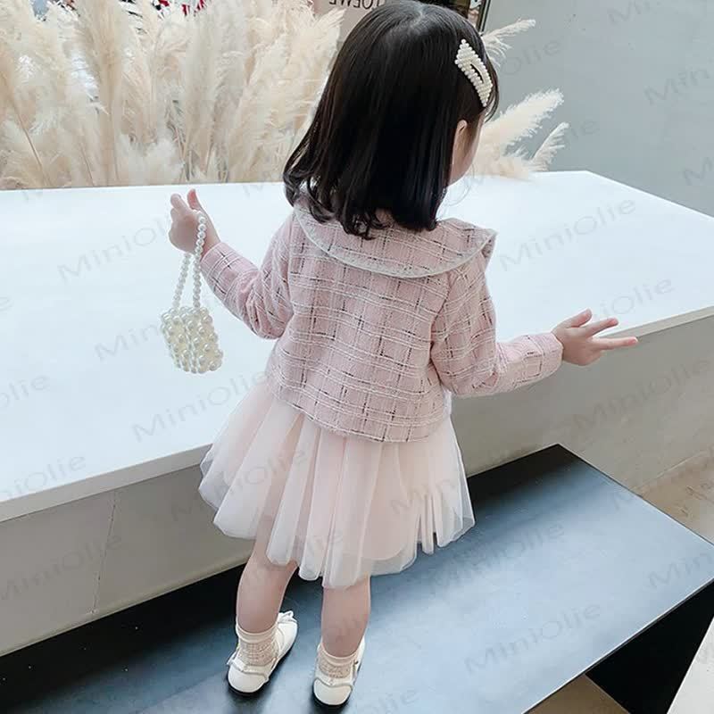 Toddler Girl Plaid Mesh Lapel Dress - image 4