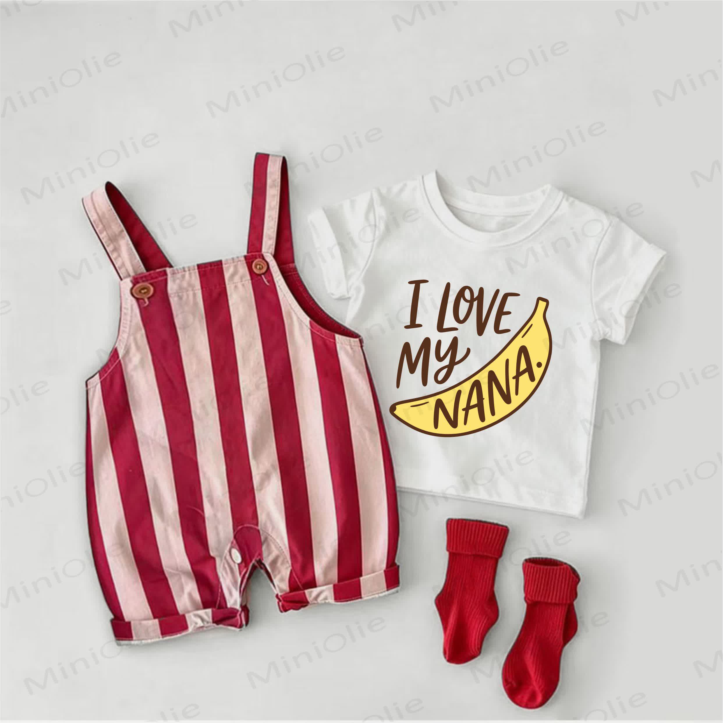 I LOVE MY NANA Baby Slogan Red Stripe Overalls and White Tee 2-piece Set - White&Red - 2-3T - image 1