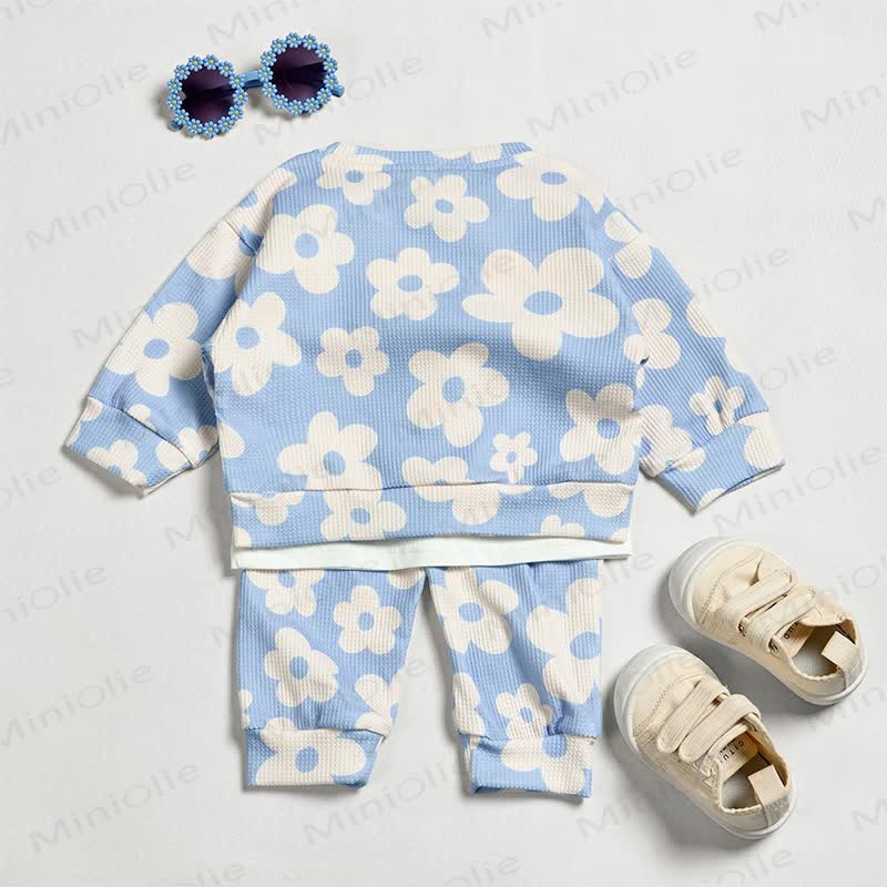 Baby Toddler Floral Blue Waffle 2-piece Set - image 4