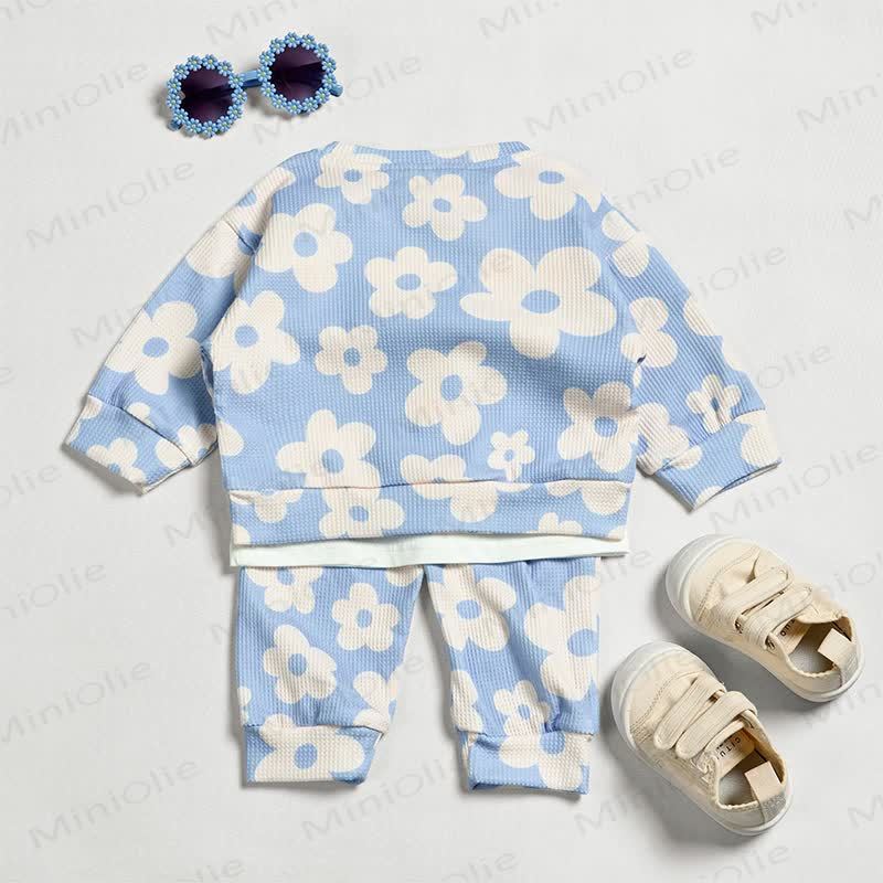 Baby Toddler Floral Blue Waffle 2-piece Set - image 4
