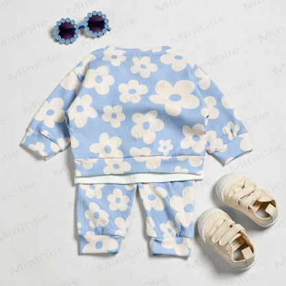 Baby Toddler Floral Blue Waffle 2-piece Set - image 4