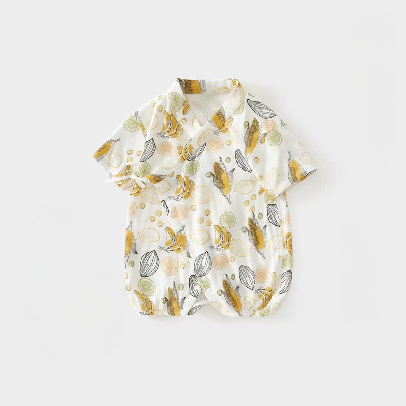 Baby White Fruit/Vegetable/Food Summer Wrap Front Romper - Banana - 15-22M - image 4