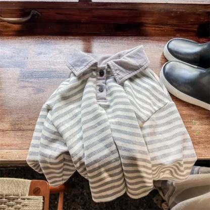 Toddler Polo Striped Casual Soft T-shirt - Grey - 7-9T - image 5