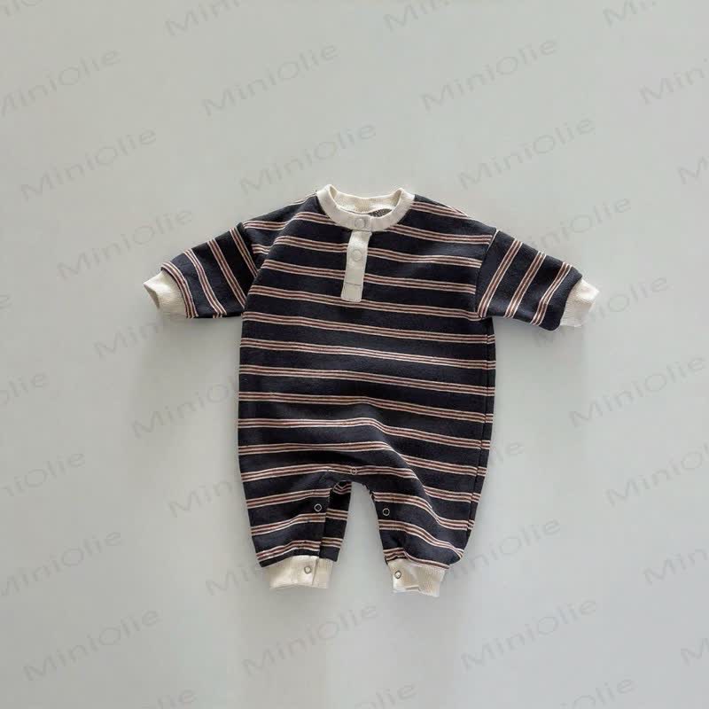 Baby Stripe Henley Romper - Brown - 18-24M - image 6