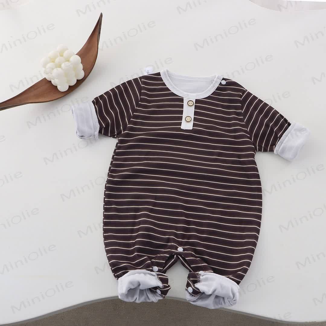 Baby Crew Neck Striped Romper - Brown - 18-24M - image 10