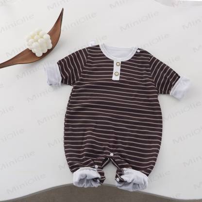 Baby Crew Neck Striped Romper - Brown - 18-24M - image 10