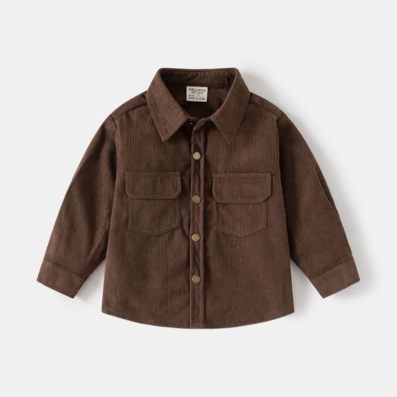 Kid Boy Solid Color Vintage Corduroy Shirt - Coffee - 8Y - image 2