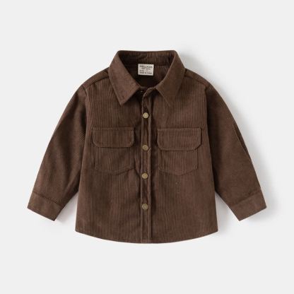 Kid Boy Solid Color Vintage Corduroy Shirt - Coffee - 8Y - image 2