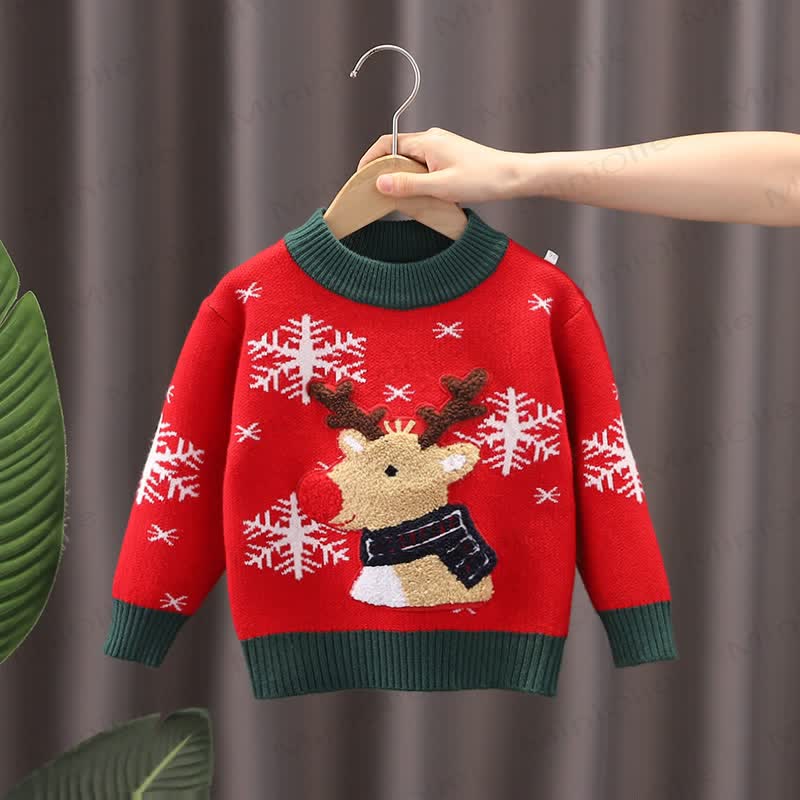 Toddler Lovely Reindeer Snow Knitted Sweater - Red - 7-9T - image 11