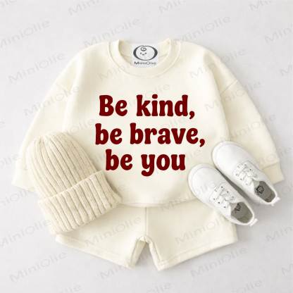BE KIND BE BRAVE BE YOU Baby Cream White Sweatshirt and Shorts 2-piece Set - Cream White - 3-4T - image 1