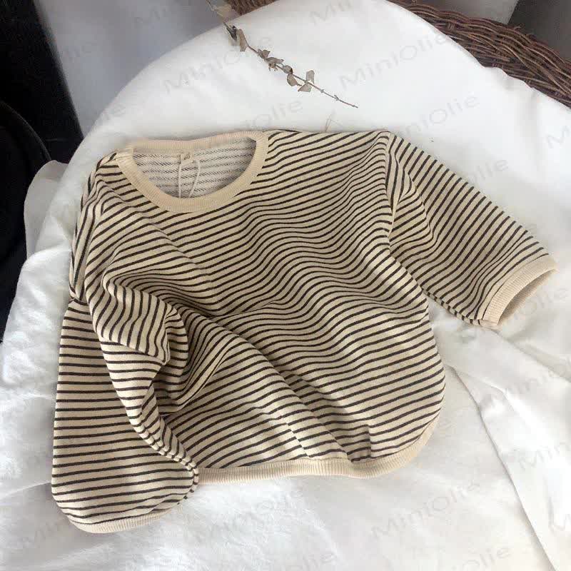 Kid Boy Striped Crew-neck Long Sleeve Top - Beige - 8-9T - image 7