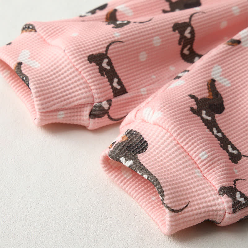 Baby Daschund & Heart Print Pink Waffle 2-piece Set - image 5