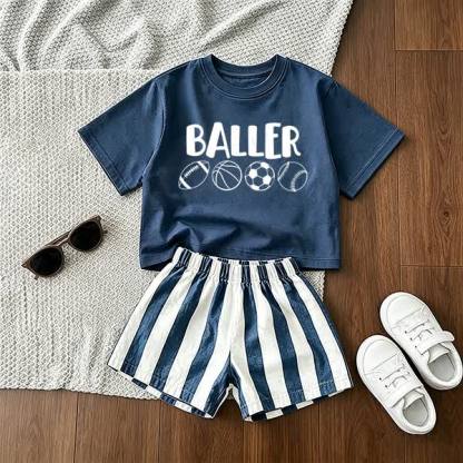 BALLER Baby Ball Tee and Striped Shorts 2-Piece Set - Blue - 3-5T - image 1