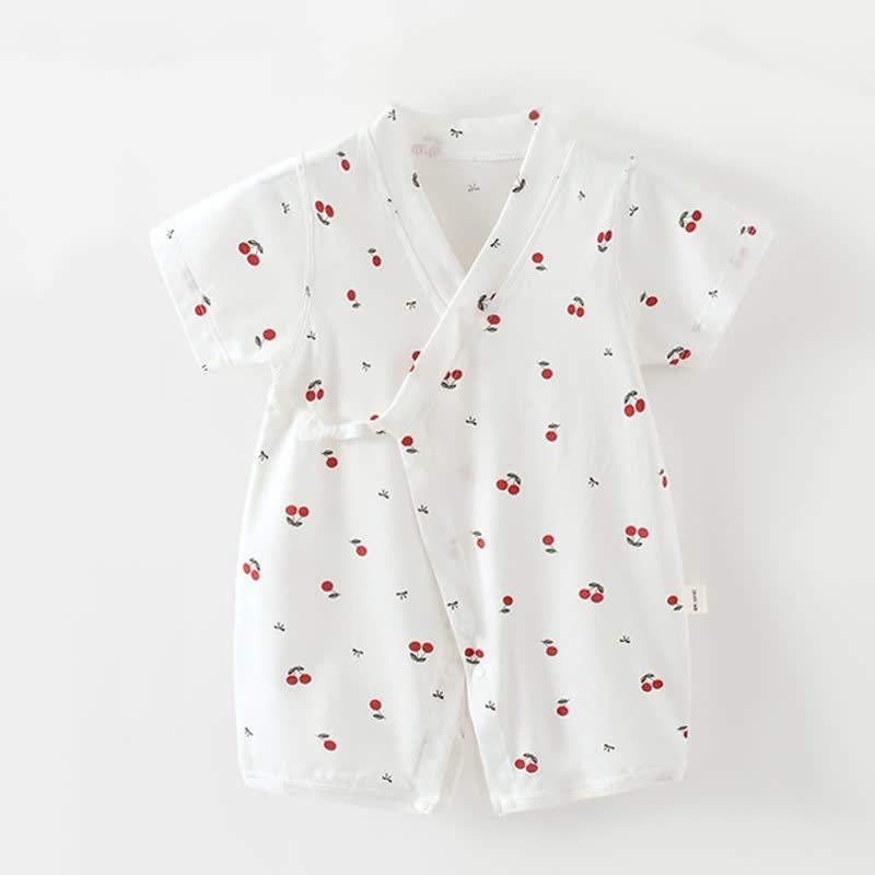 Baby White Print Short Sleeve Pajamas Romper - Red Cherry - 18-24M - image 4