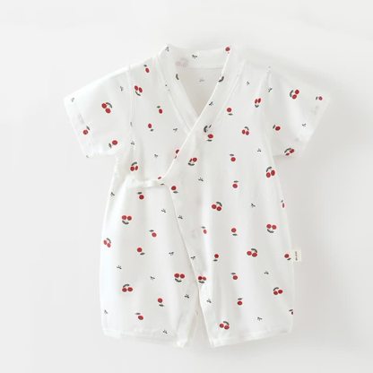 Baby White Print Short Sleeve Pajamas Romper - Red Cherry - 18-24M - image 4