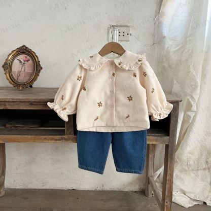 Baby Girl 2-piece Cord Embroidered Flower Set - image 3