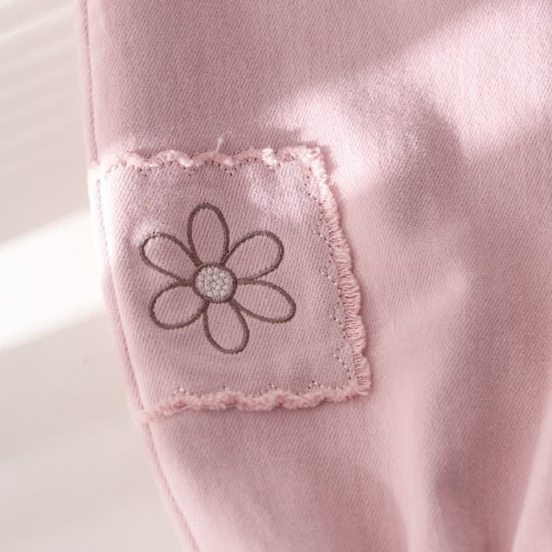 Toddler Girl Soolid Color Floral Patch Pants - image 7