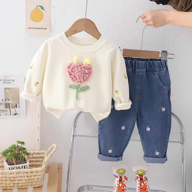 Toddler 2-Piece Lovely Flower Denim Set - Beige - 5-7T - image 4
