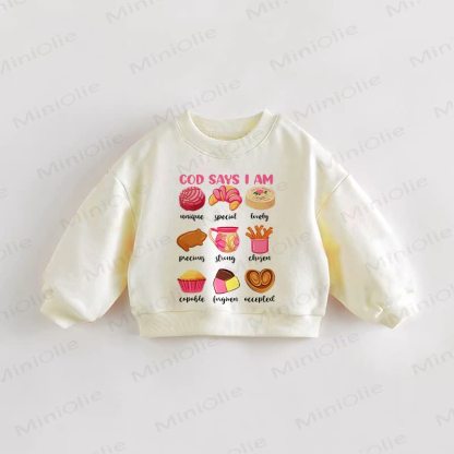 GOD SAYS I AM Baby Toddler Dessert Print Sweatshirt - Cream - 3-4T - image 1