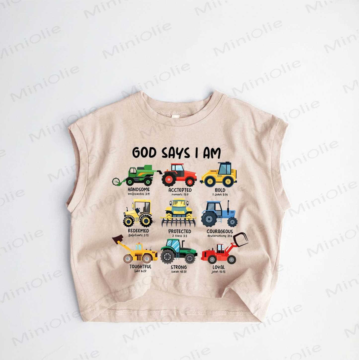 GOD SAYS I AM Baby Toddler Excavator Khaki Tank Top - Khaki - 3-5T - image 1