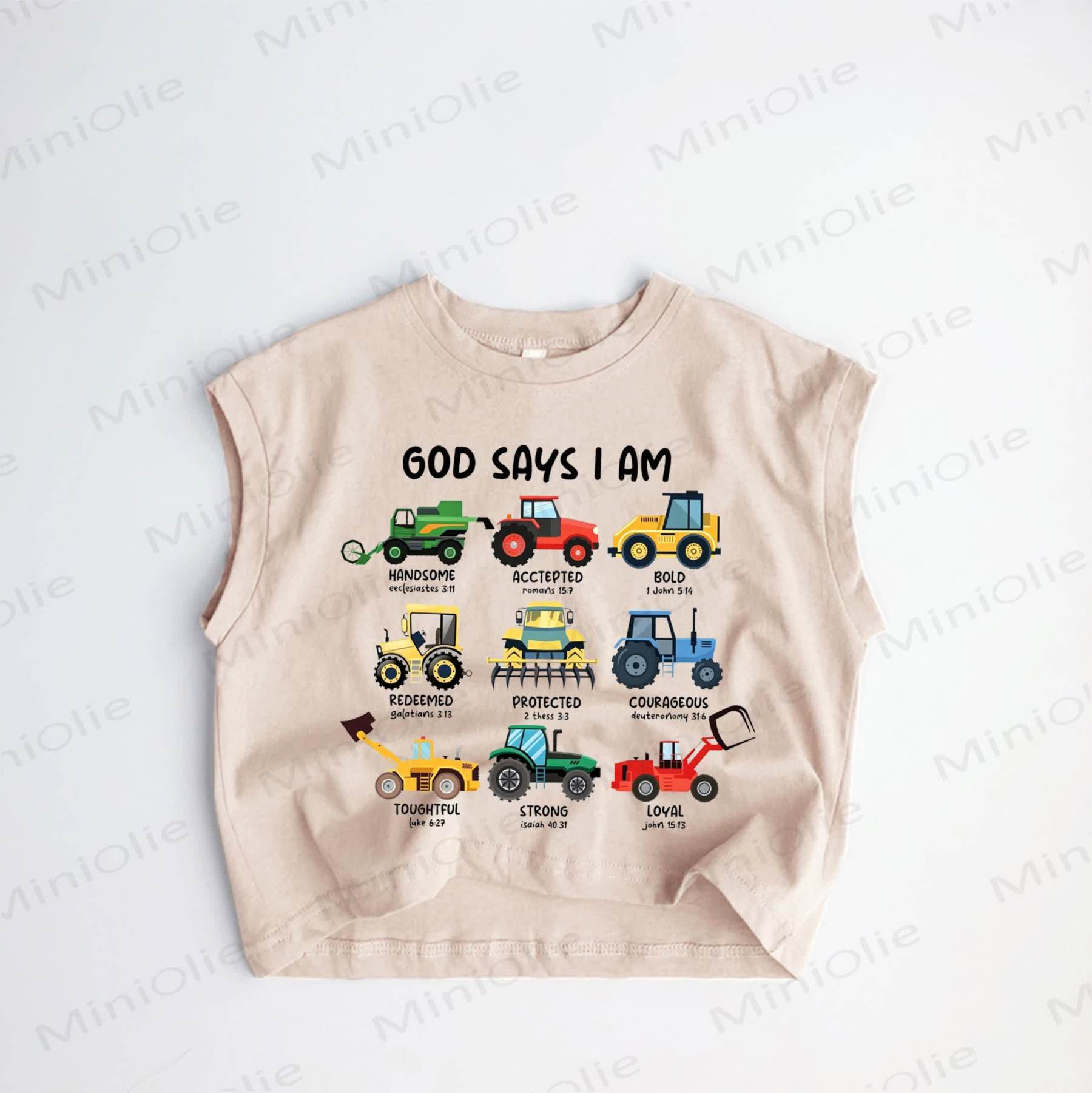GOD SAYS I AM Baby Toddler Excavator Khaki Tank Top - Khaki - 3-5T - image 1