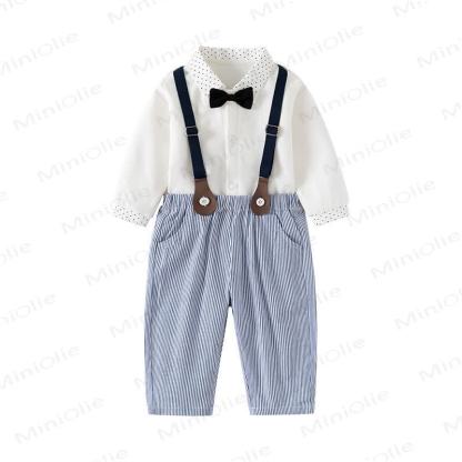 Baby Toddler Suspender Pants and Shirt Set - White Blue Stripes - 5-7T - image 15