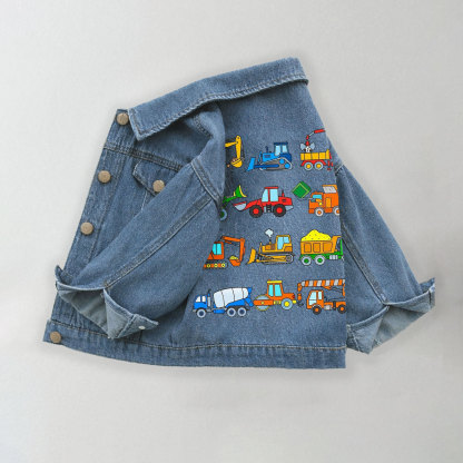 Toddler Kid Various Excavator Print Denim Jacket - Blue - 10-11T - image 1