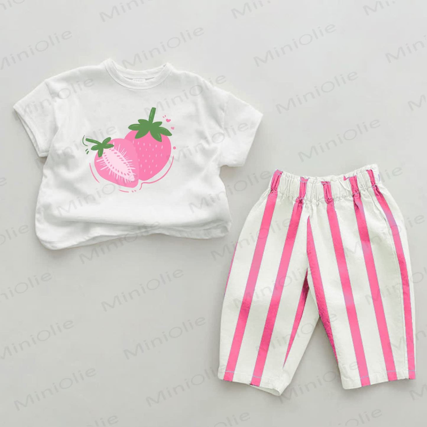 Baby Strawberry Pink Vertical Striped 2-piece Set - White&Pink - 2-3T - image 1