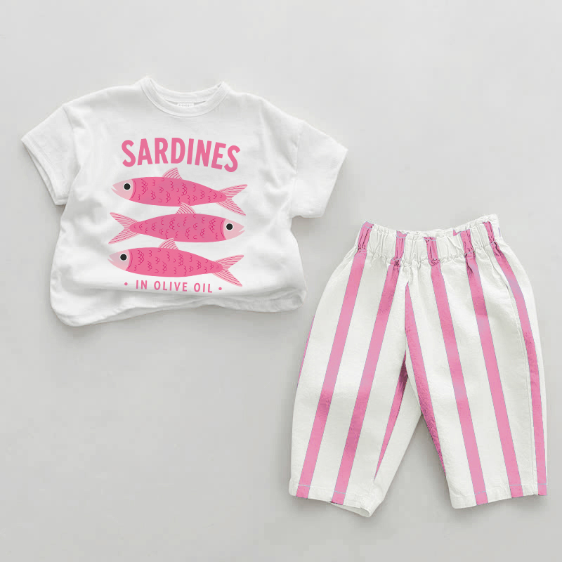 SARDINES IN OLIVE OIL Baby Girl Pink Vertical Striped 2-piece Set - White&Pink - 2-3T - image 1