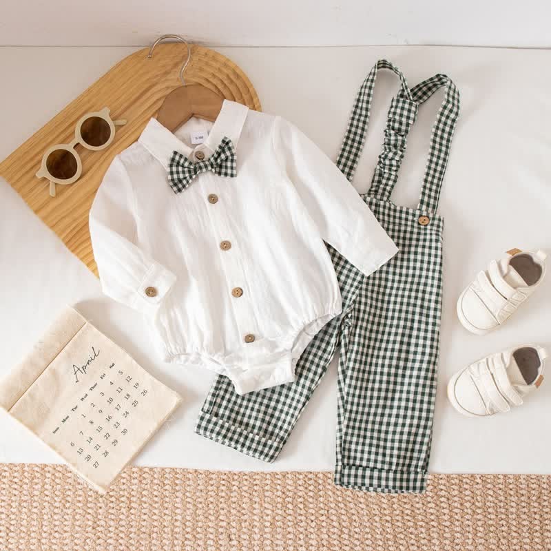Baby Boy Gentleman Plaid Bodysuit Overalls 2-piece Set - Green - 12-18M - image 17