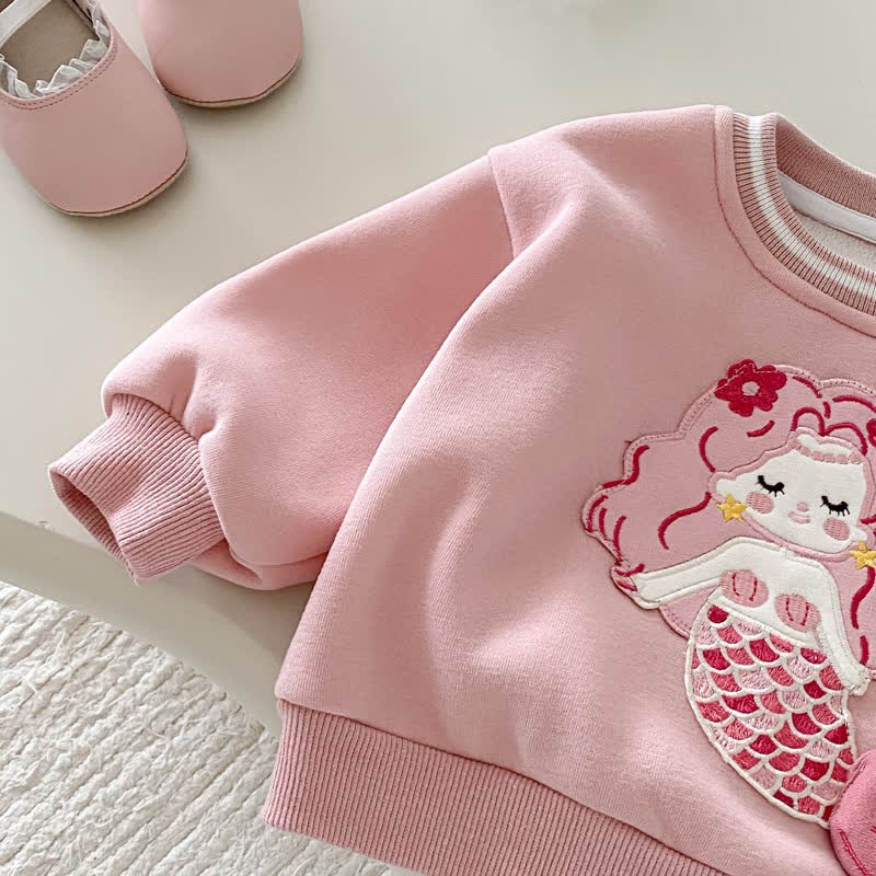 Baby Girl Mermaid Flower Quilted Pink Sweatshirt/Stripe Leggings - image 6