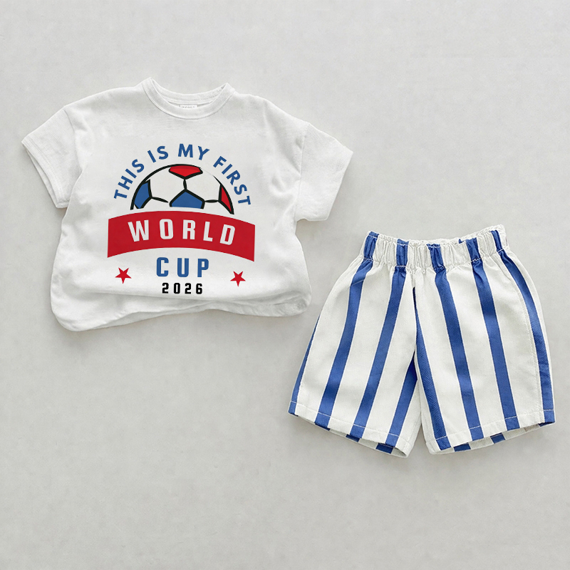 THIS IS MY FIRST WORLD CUP 2026 Baby Blue Vertical Striped 2-piece Shorts Set - White&Blue - 2-3T - image 1