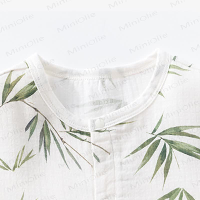 Baby Gauze Bamboo Leaf Print Short Sleeves Romper - image 5
