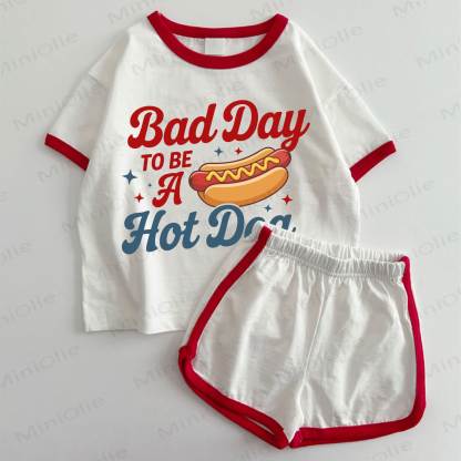 BAD DAY TO BE A HOT DOG Baby T-shirt and Shorts 2-Piece Set - White&Red - 3-5T - image 1