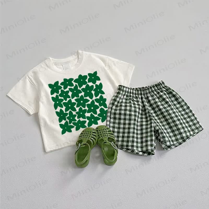 Baby Green Flower Tee and Shorts 2-Piece Set - White&Green - 3-5T - image 1