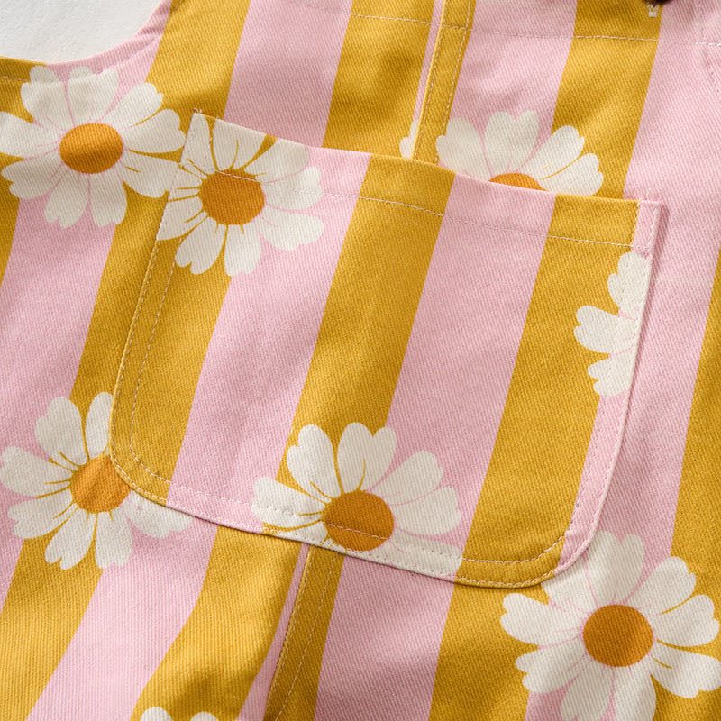 Baby Toddler Daisy Pink & Yellow Vertical Striped Overalls - image 4