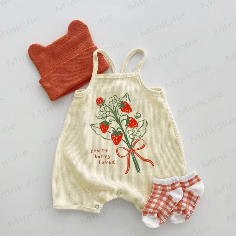 YOU'RE BERRY LOVED Baby Waffle Suspenders Romper - Beige - 18-24M - image 1