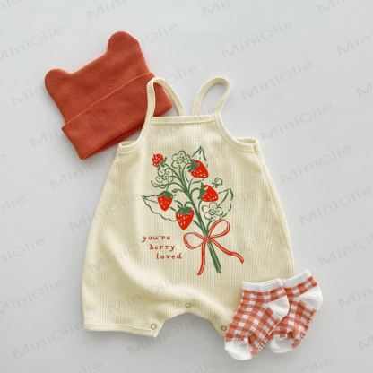 YOU'RE BERRY LOVED Baby Waffle Suspenders Romper - Beige - 18-24M - image 1