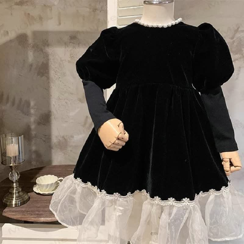 Toddler Girl Beading Lace Black Dress  - image 4
