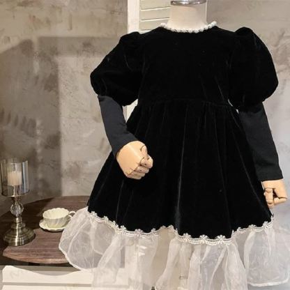 Toddler Girl Beading Lace Black Dress  - image 4
